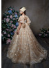 Flutter Sleeves Star Lace Tulle Keyhole Back Flower Girl Dress